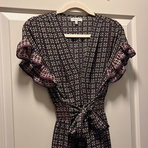 Navy blue dress with ruffled sleeves